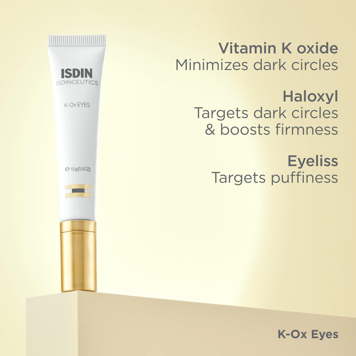 ISDIN lifestyle image of woman applying eye cream showing refreshed, natural benefit