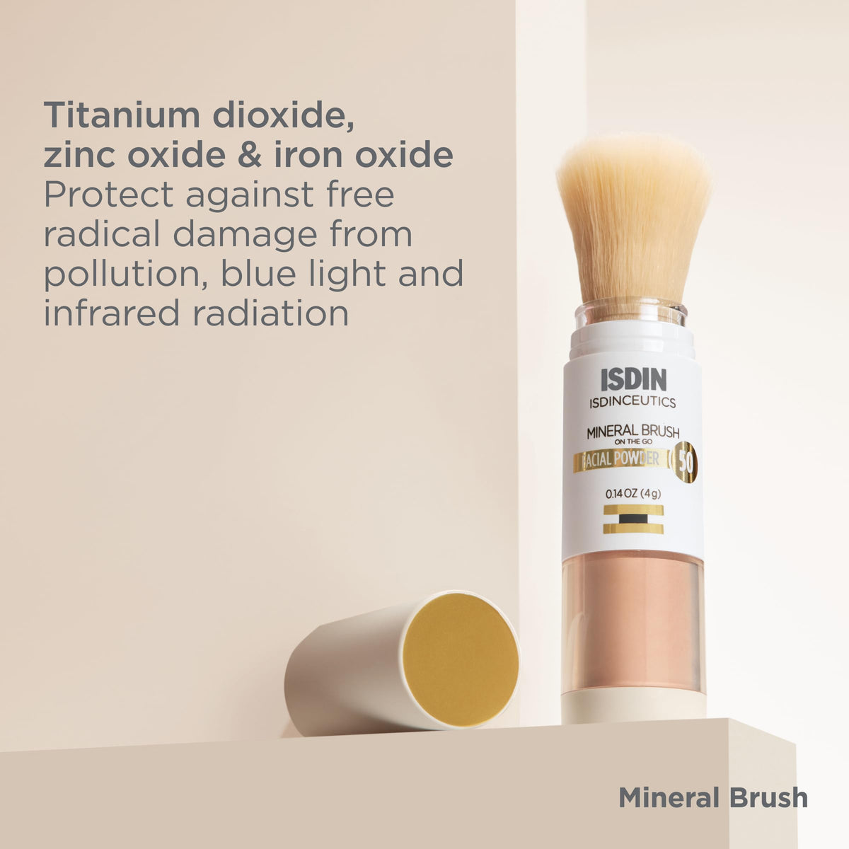 ISDIN brush near window lifestyle shot showing pollution defense benefit
