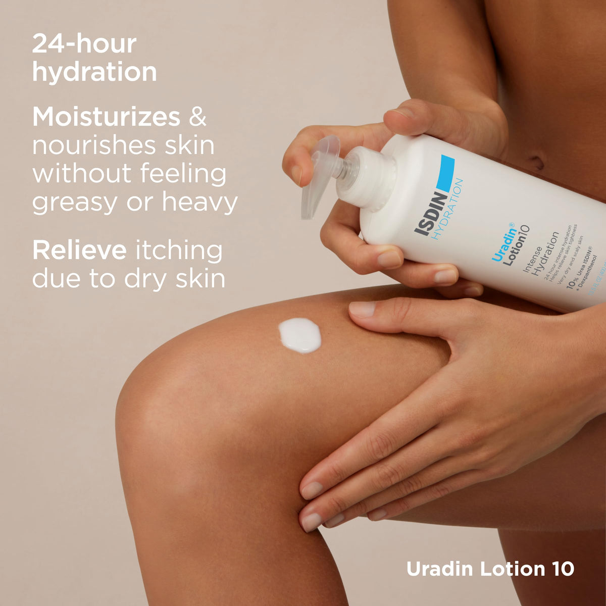 ISDIN Uradin 10 cream texture close-up demonstrating smooth, fast-absorbing consistency