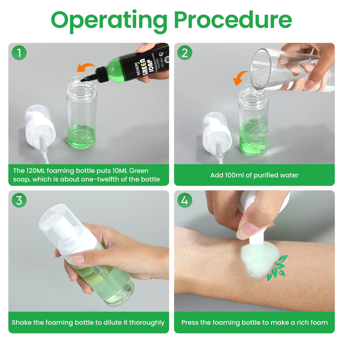 iseheri size comparison hand scale showing compact 4oz bottle ideal for travel and storage