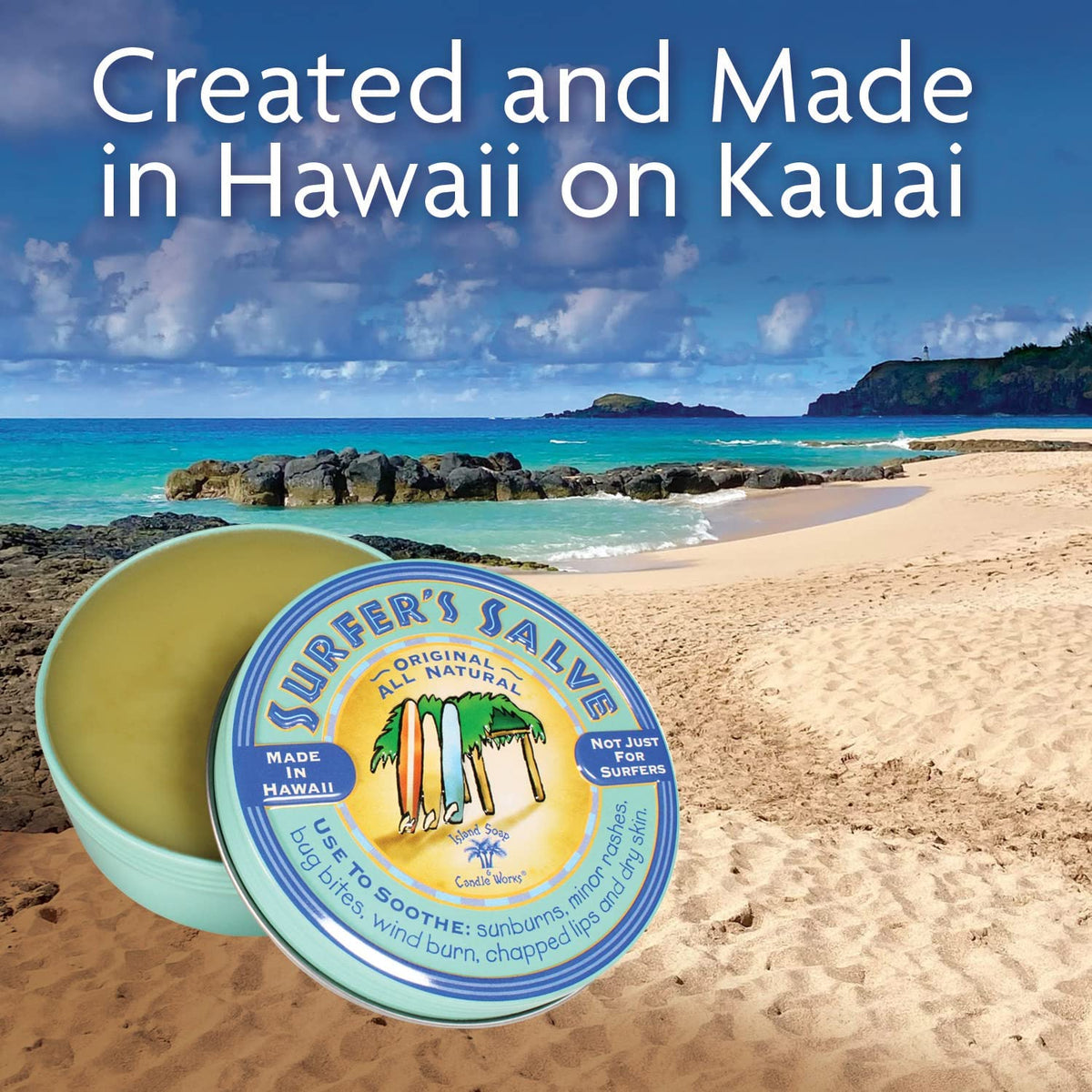 Island Soap & Candle Works in beach kit illustrating travel-ready protection for surfers