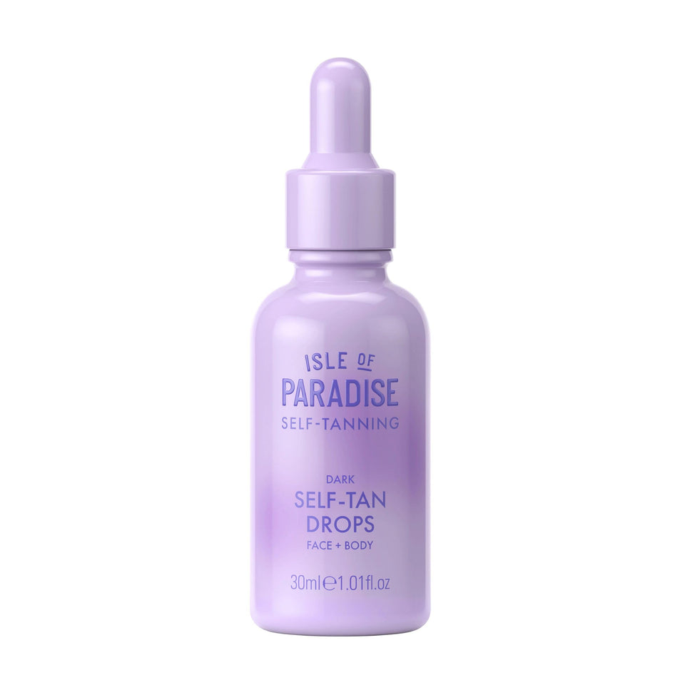 Isle of Paradise bottle front view showing compact dark tanning drops