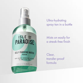 Isle of Paradise face mist in use illustrating gentle, buildable color