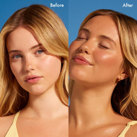 Isle of Paradise drops blended into moisturizer, customizable tan mixing shown