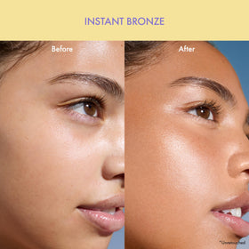 Isle of Paradise applying serum to cheek for instant glowing highlight