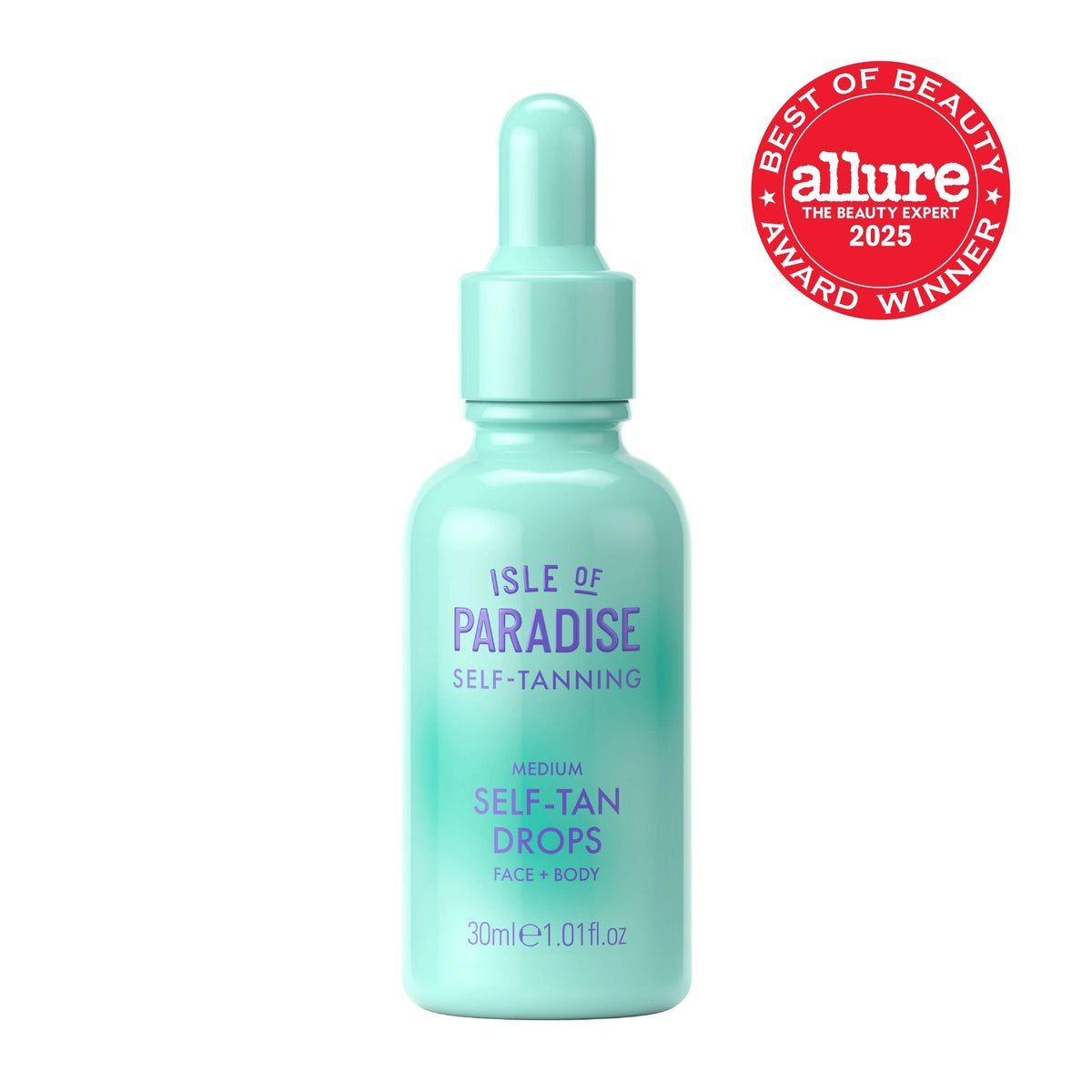 Isle of Paradise dropper close-up delivering precise drops for controlled tanning