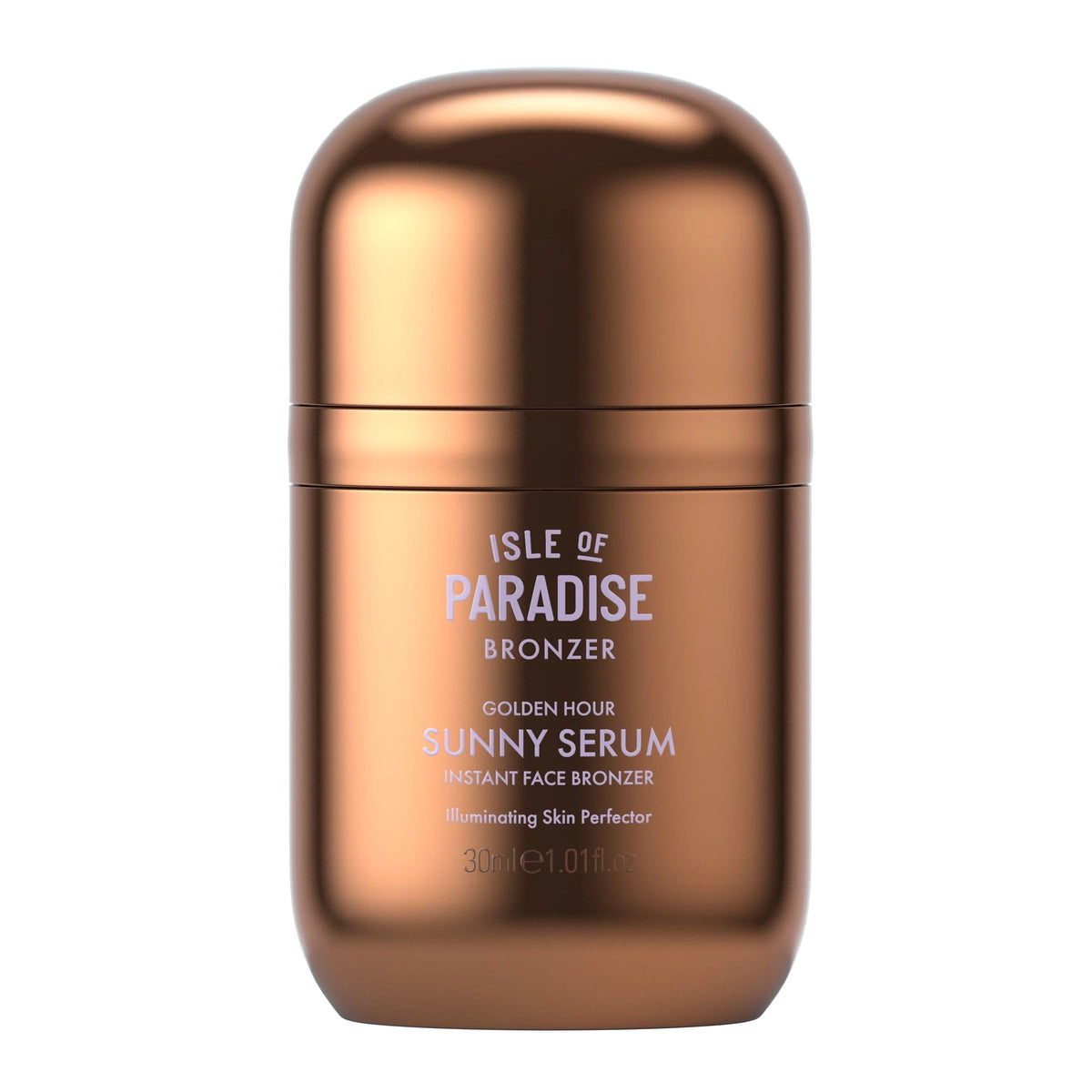 Isle of Paradise bottle front view showing golden-hued bronzer finish