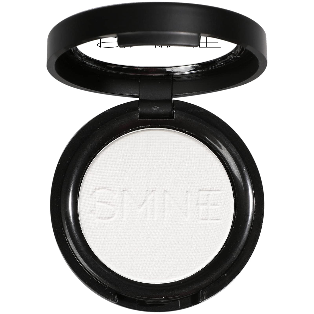 IS'MINE front packaging of matte white eyeshadow, clear branding and compact design benefits portability