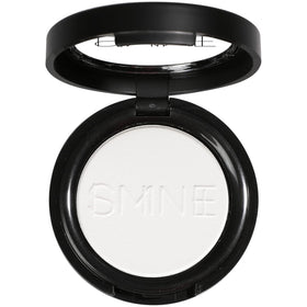 IS'MINE front packaging of matte white eyeshadow, clear branding and compact design benefits portability