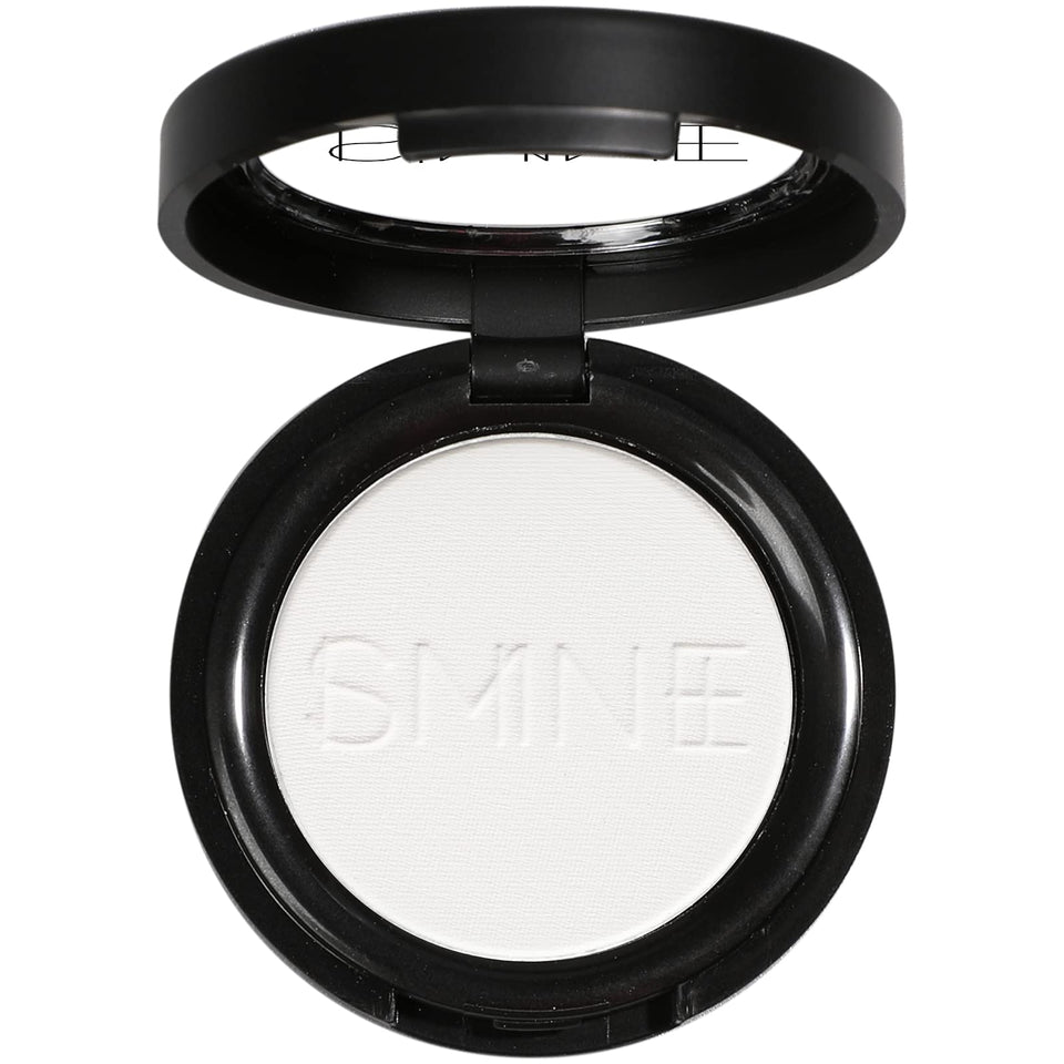 IS'MINE front packaging of matte white eyeshadow, clear branding and compact design benefits portability
