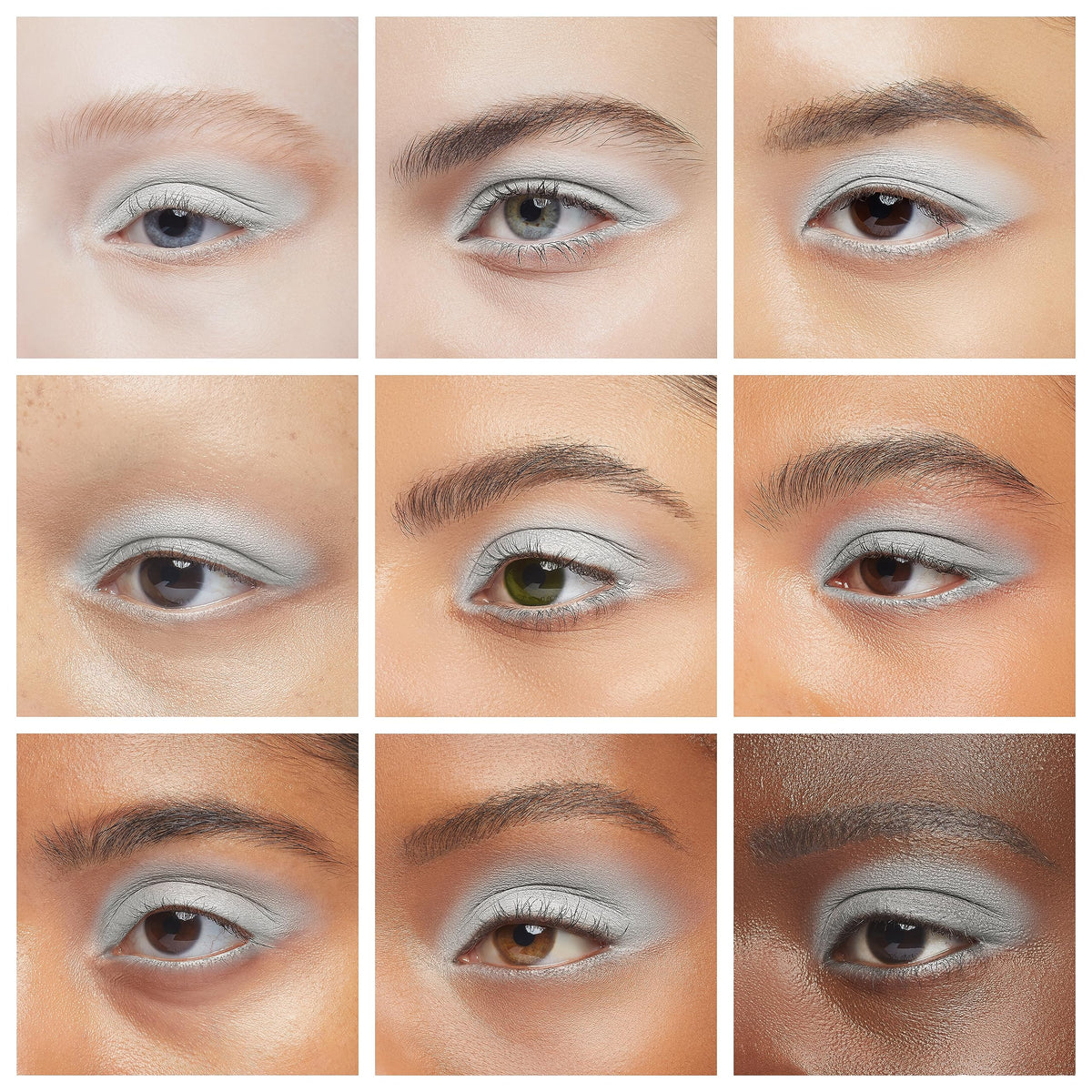 IS'MINE white matte used as graphic eyeliner on lid, creating high-contrast eye design for impact