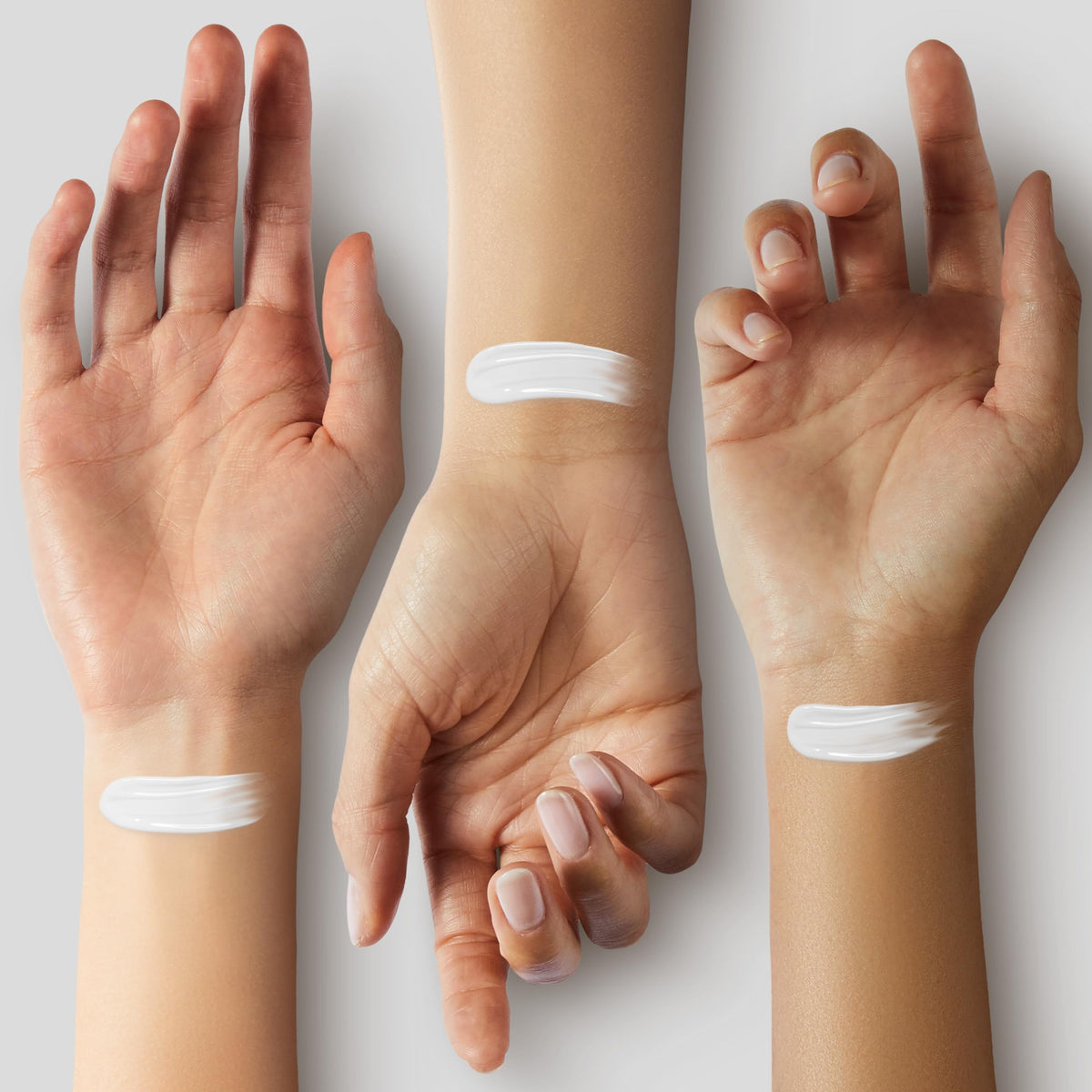 IS'MINE white foundation swatches on arm showing full opacity and buildable coverage
