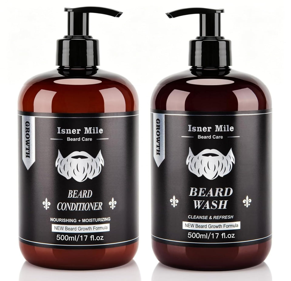 ISNER MILE front packaging showing full beard wash and conditioner value kit
