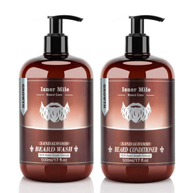 ISNER MILE front packaging duo showing two 17 oz bottles and sandalwood label for grooming clarity