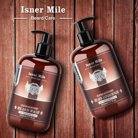 ISNER MILE lifestyle shot of man applying beard care offering easy daily grooming appeal