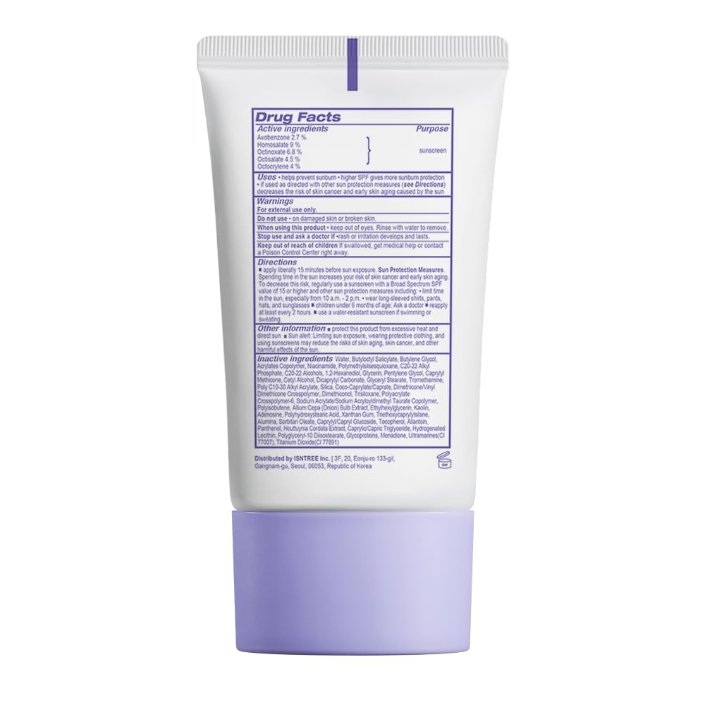 IsNtree applied outdoors on cheek, illustrates subtle purple brightening
