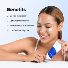 IsNtree dispenser applying gel to fingertip demonstrating easy, non-greasy spread