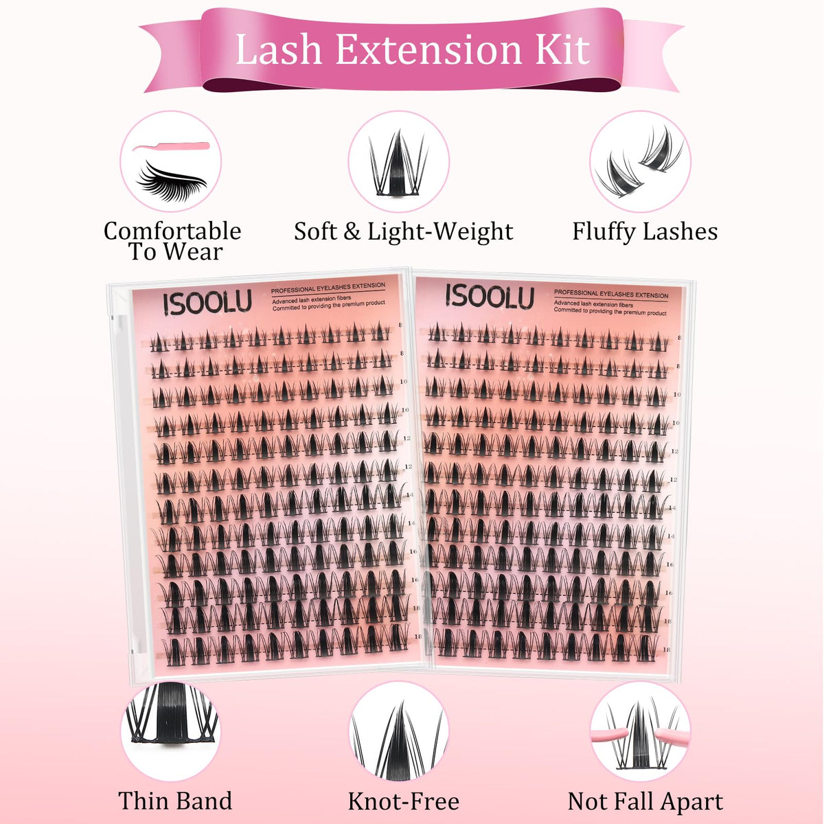 ISOOLU close-up of lash cluster texture for natural-to-dramatic definition