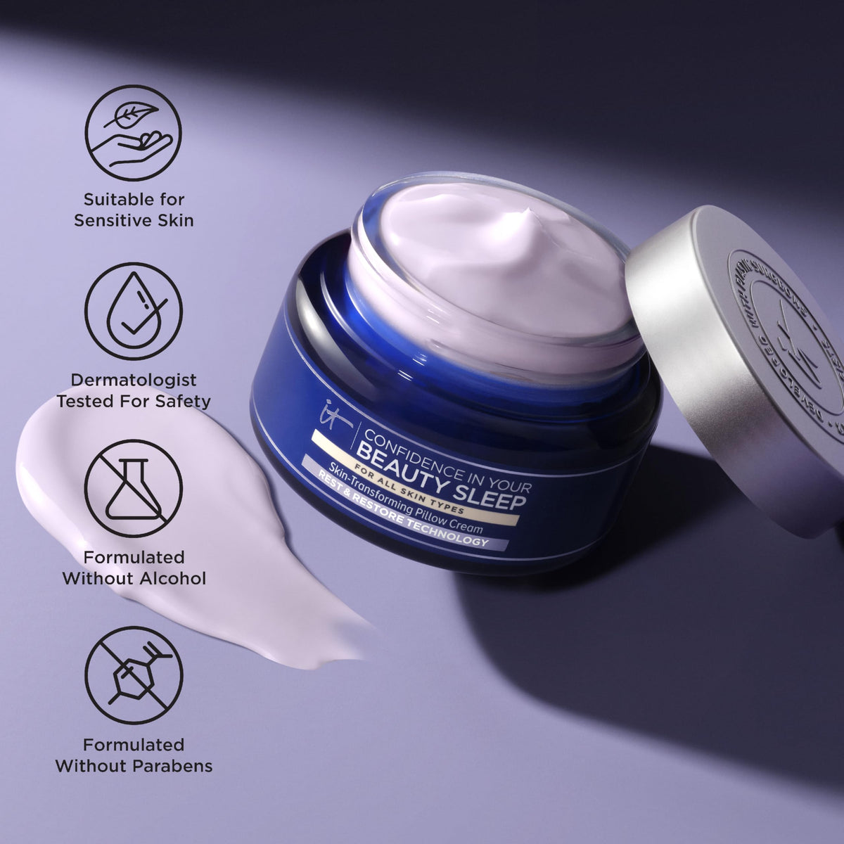 IT Cosmetics jar held in hand indicating true 4.06 fl oz size benefit