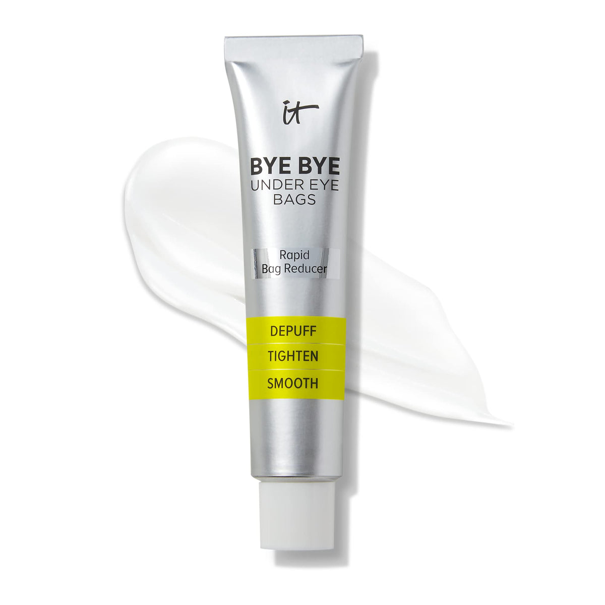 IT Cosmetics front bottle view showing clear daytime eye treatment and compact packaging benefit