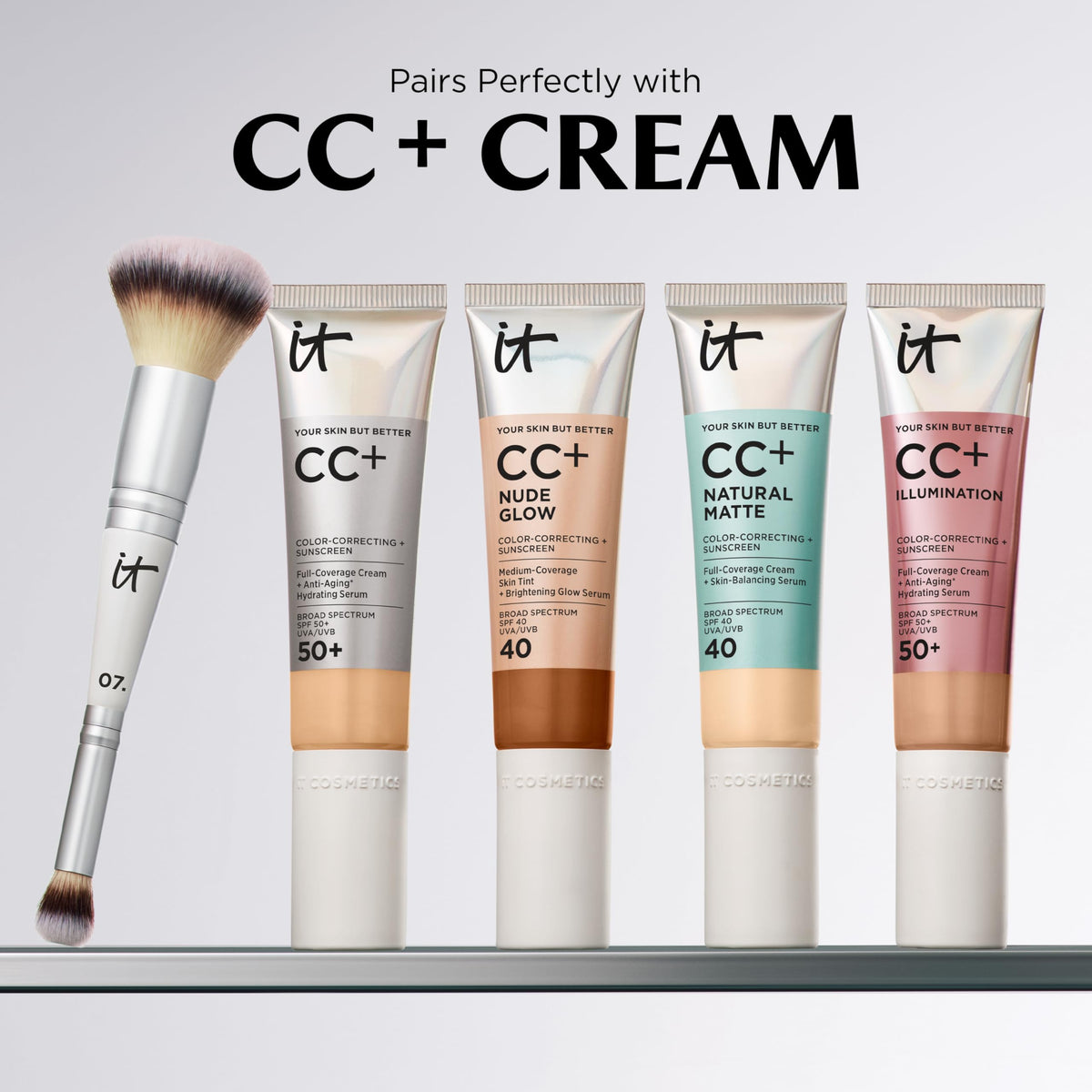 IT Cosmetics brush packaging label showing brand authenticity and product info