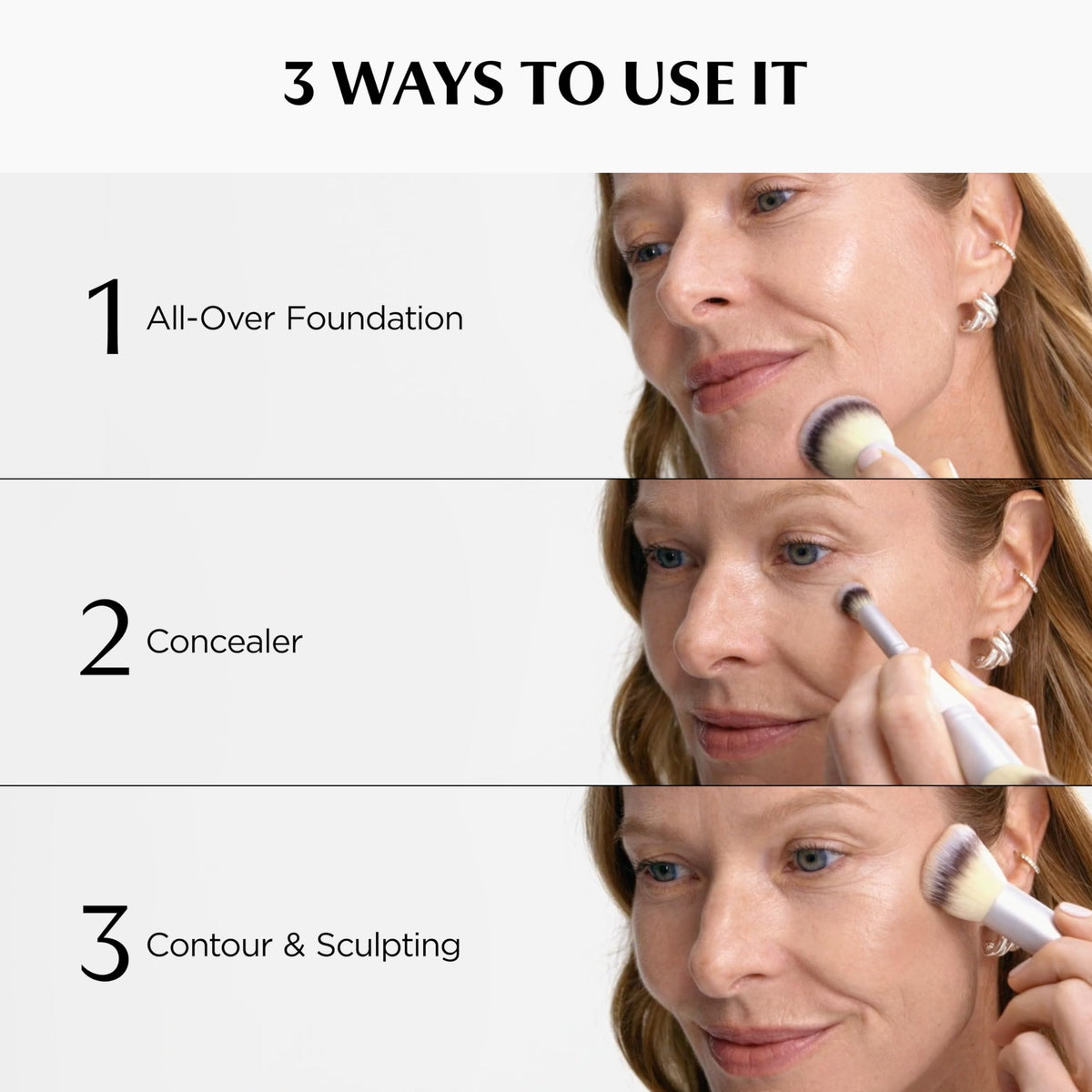 IT Cosmetics brush applying CC+ cream showing smooth, streak-free blending benefit