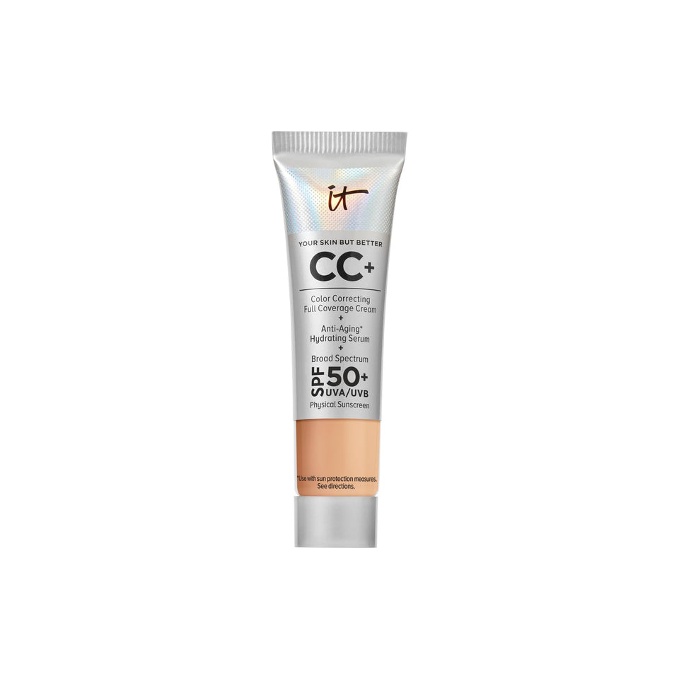 IT Cosmetics travel CC+ cream front tube showing compact packaging and convenience