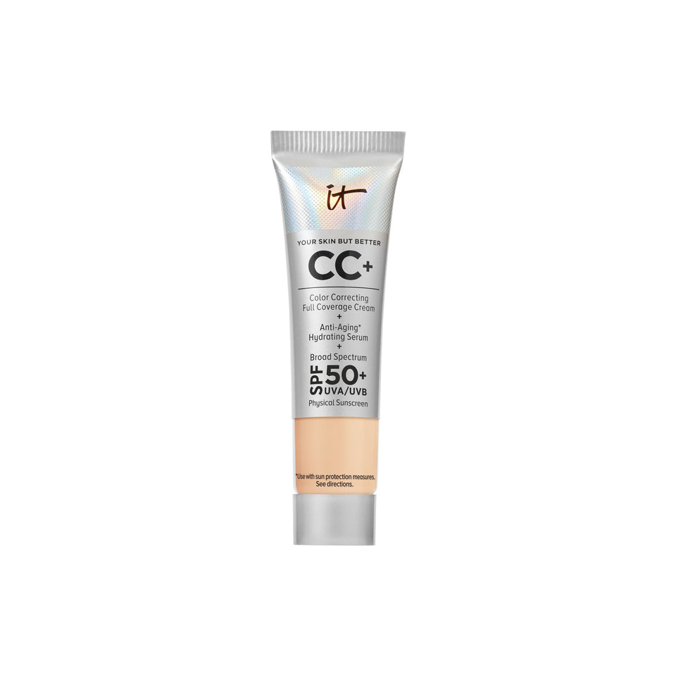 IT Cosmetics travel tube front view showing compact full-coverage cream