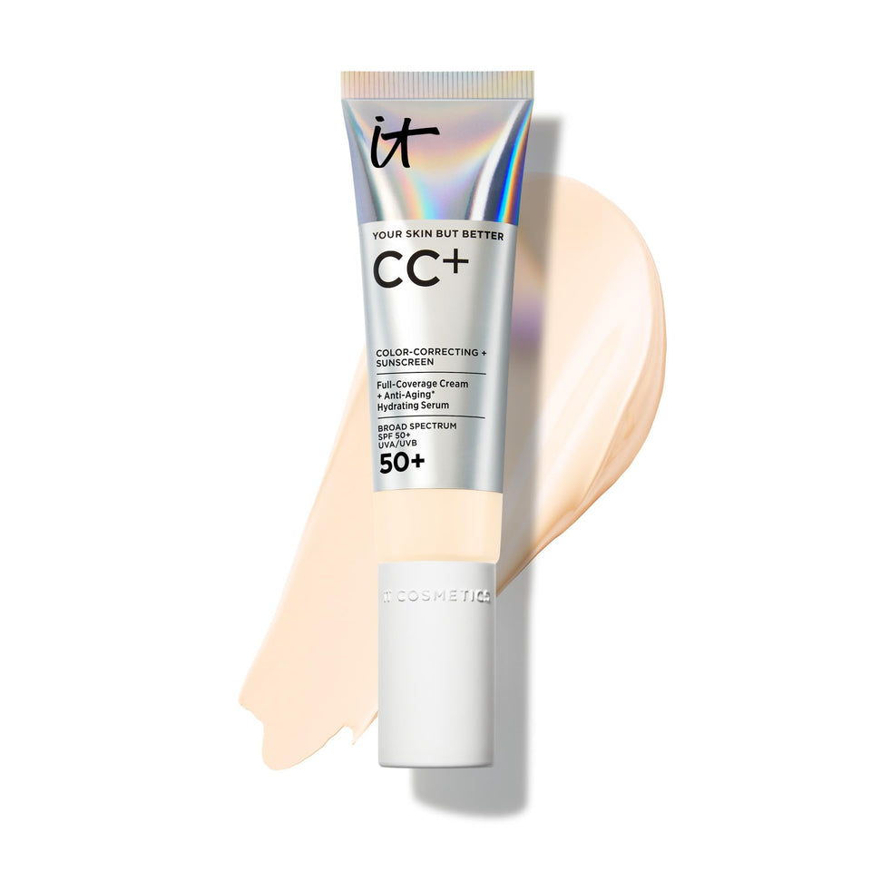 IT Cosmetics tube front view showing Fair Ivory and SPF 50+ benefits