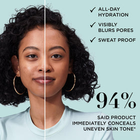 IT Cosmetics product being blended with brush for smooth, crease-free coverage