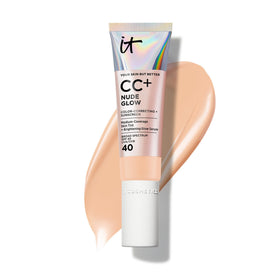 IT Cosmetics bottle front packaging showing light medium shade and branding benefit lightweight coverage