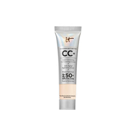 IT Cosmetics front packaging of travel CC+ Cream showing compact bottle and label benefit