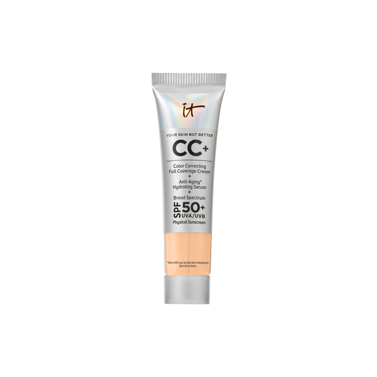 IT Cosmetics travel tube front view showing shade and branding for easy identification