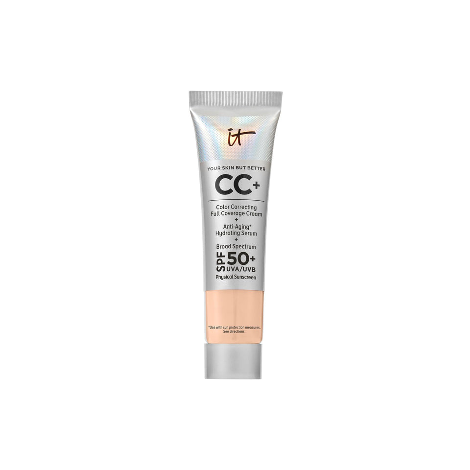 IT Cosmetics travel tube front view showing compact SPF coverage benefit