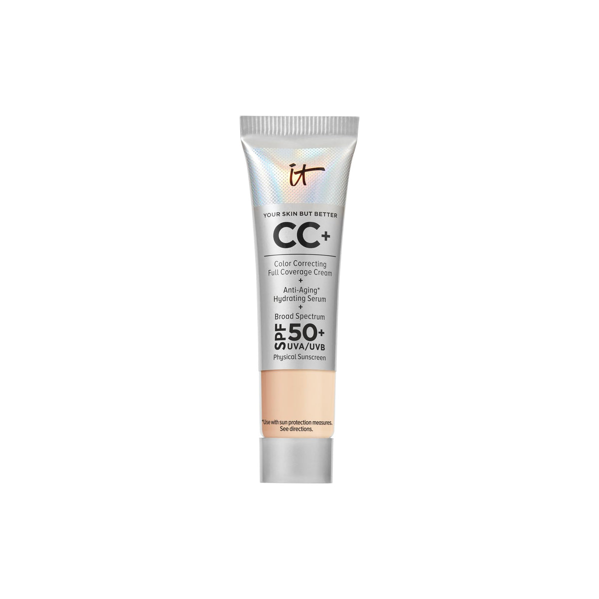 IT Cosmetics travel CC+ front tube showing compact design and coverage benefit