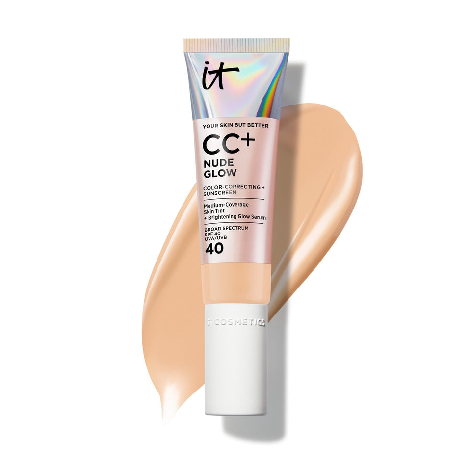 IT Cosmetics CC+ Nude Glow front view showing bottle and branding, helpful for product identification