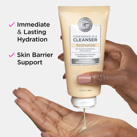 IT Cosmetics makeup removal before and after illustrating effective gentle cleansing