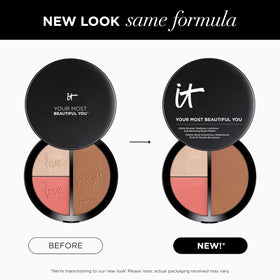 IT Cosmetics palette in use on model applying bronze and glow for natural radiant skin