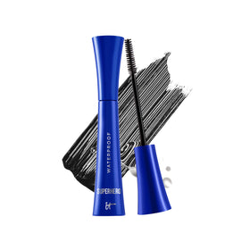 IT Cosmetics Superhero mascara tube front view showing sleek packaging and benefit