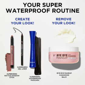 IT Cosmetics product label close-up showing ingredients and waterproof claim benefit