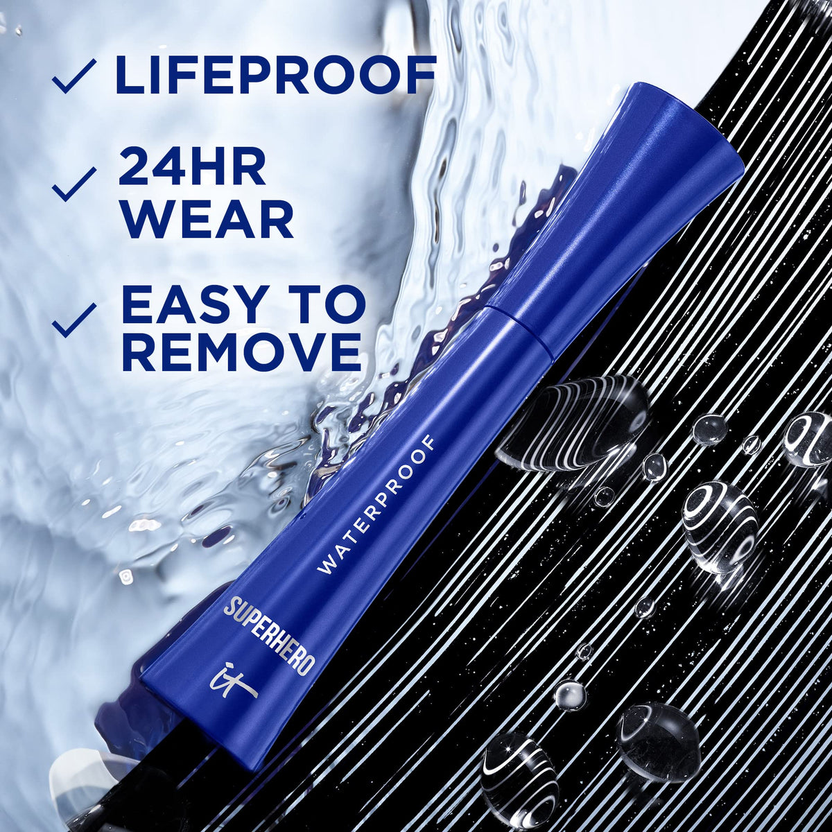 IT Cosmetics mascara applied on lashes demonstrating volume and visible length