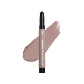 IT Cosmetics taupe front packaging showing stick and cap, easy travel-friendly color
