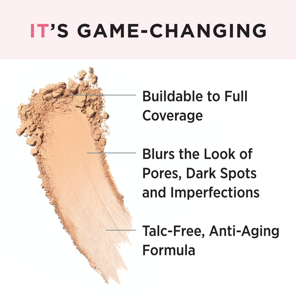 IT Cosmetics close-up of powder texture highlighting blurring pigments benefit
