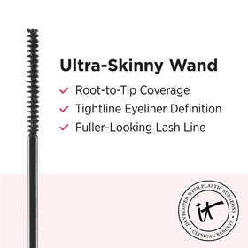 IT Cosmetics Tightline applied to lashes demonstrating tightline definition and length
