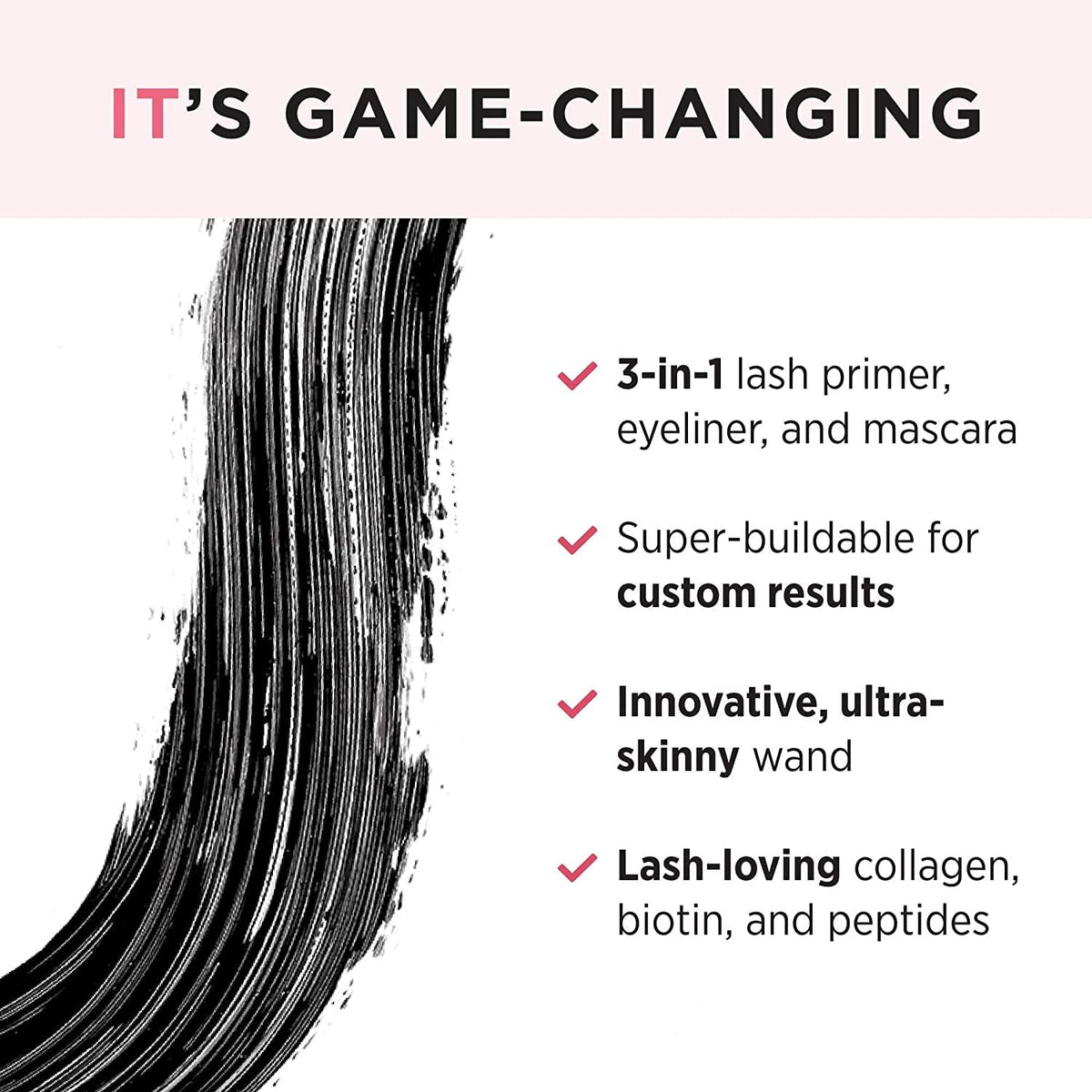 IT Cosmetics Tightline black formula swiped to show smooth texture and pigmentation