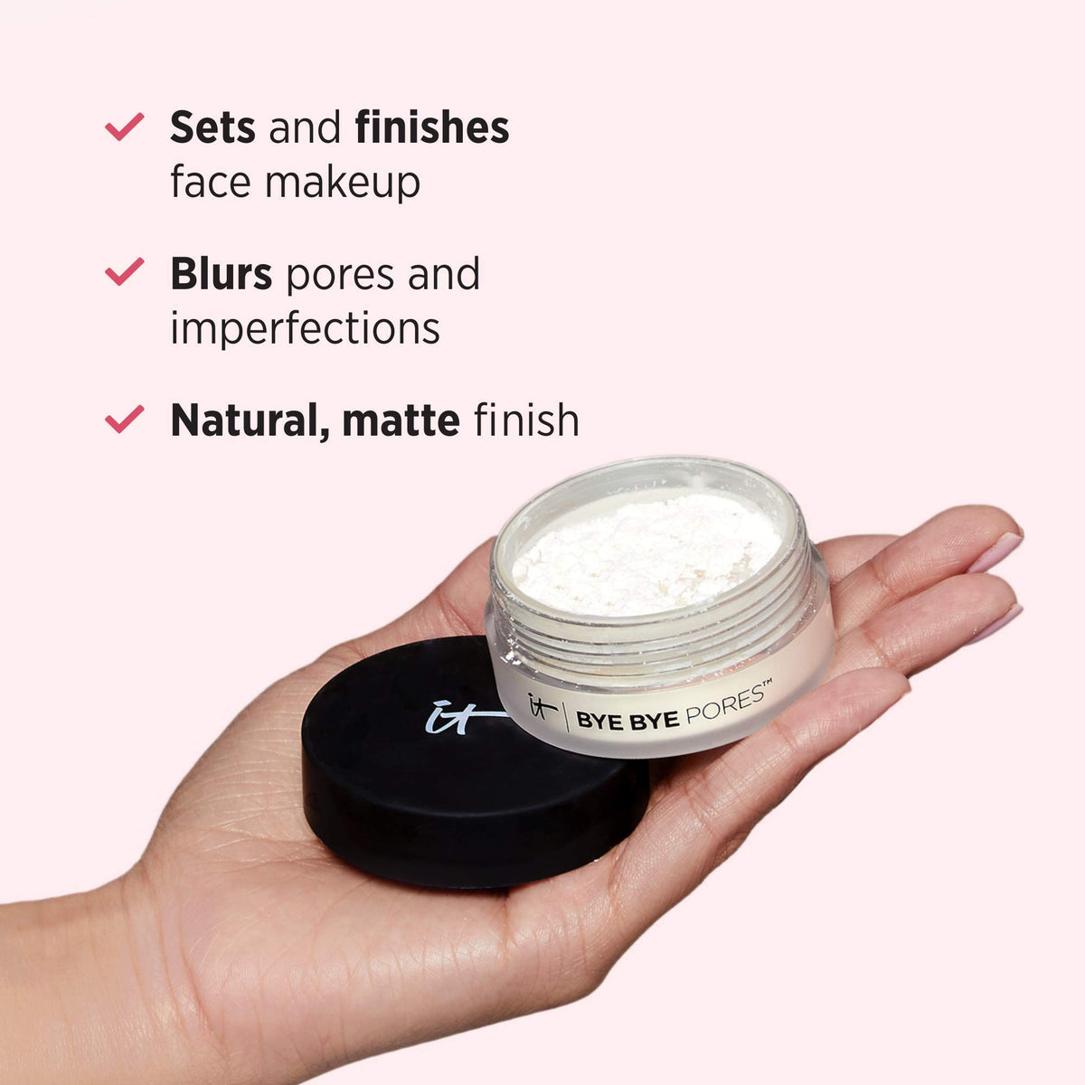 IT Cosmetics under-eye setting with powder to reduce creasing and brighten look