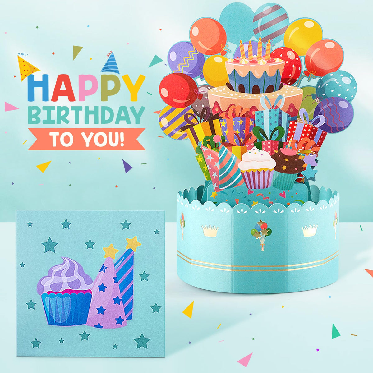 ITABLETAS 3D birthday card open displaying pop-up design and personalizeable message
