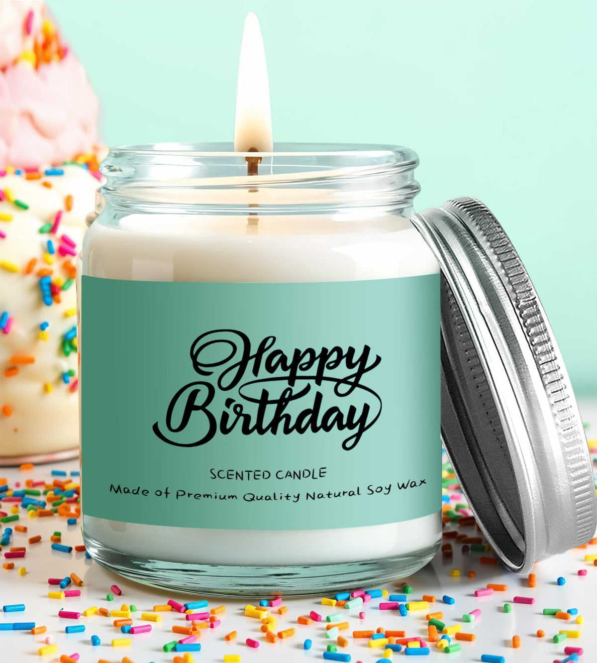 ITABLETAS soy wax candle with lid detail highlighting even burn and calming scent