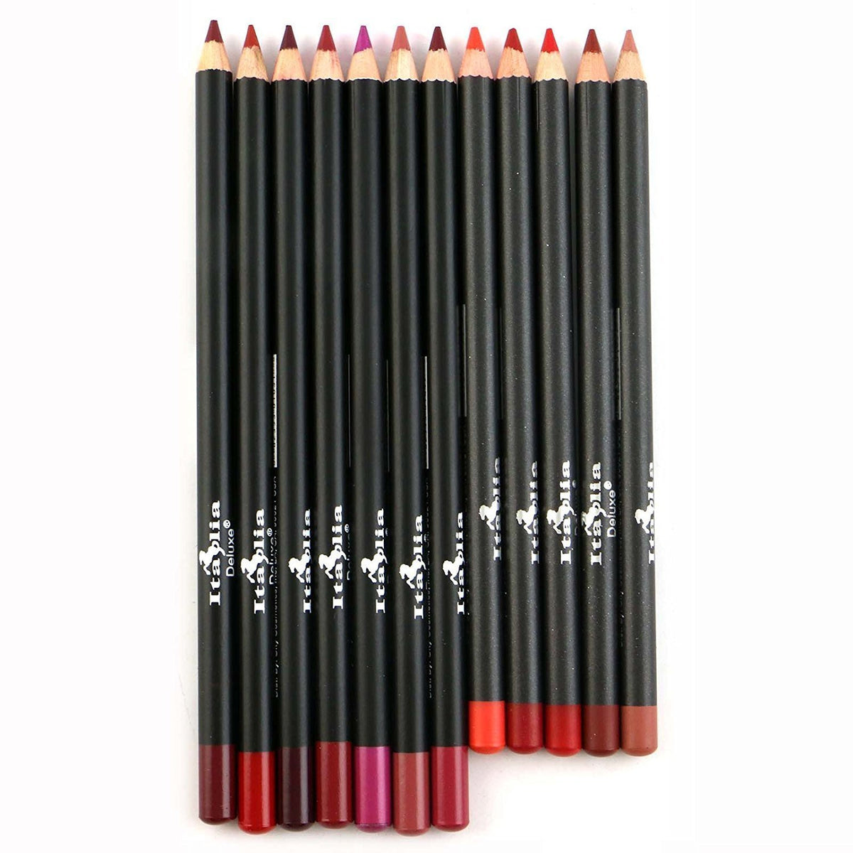Italia Deluxe front packaging of 12 lip liners showing color variety and value