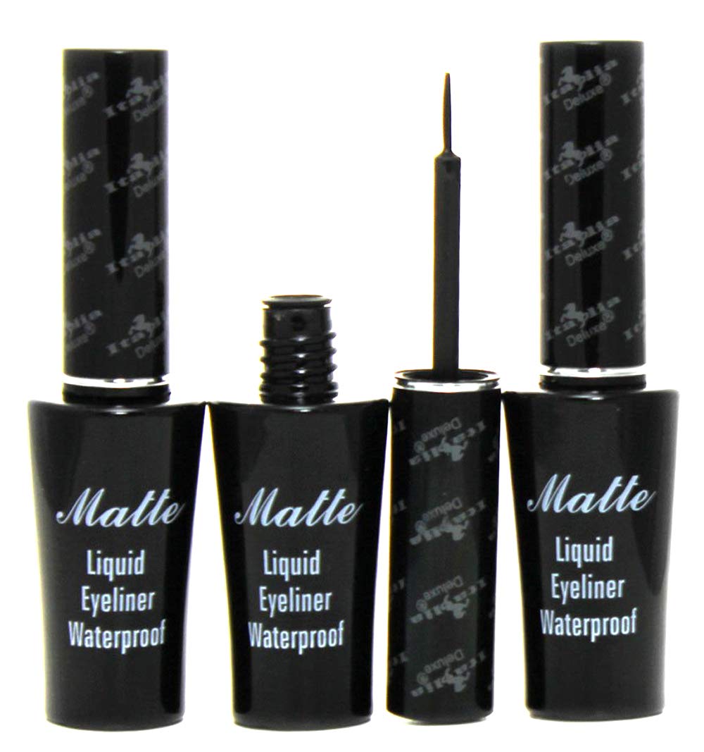 Italia Deluxe front packaging showing three matte waterproof eyeliners for reliable definition